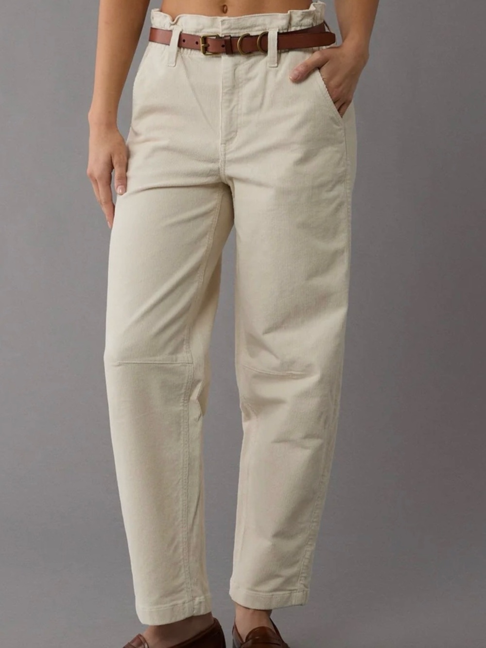 Nwot American Eagle Stretch Super High Rise Corduroy Paper Bag Barrel Pant 12R